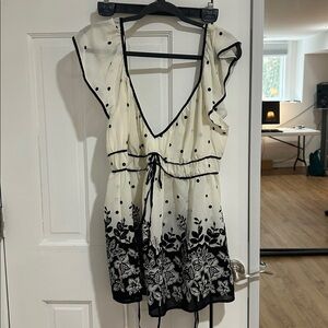 Black and White Floral top with Polka Dots